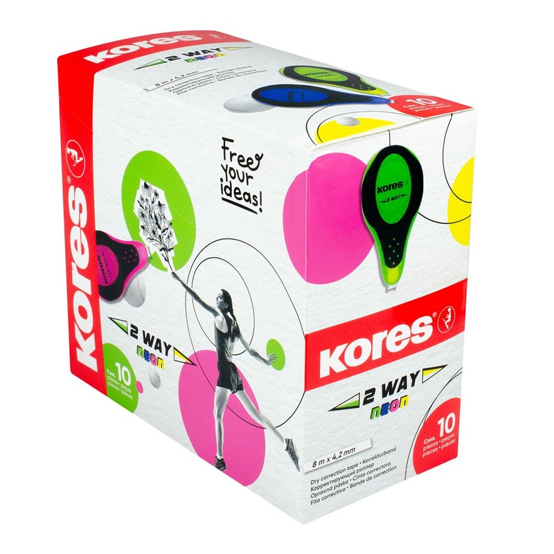 Kores - 2Way Correction Tape - Neon-Themed Roll On Correction,