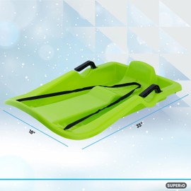 Superio Downhill Snow Sled with Brake Handles for Kids and Adults, 35”, with Pull Rope, Green.