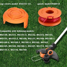 0.065" 10ft WA0004 WA0010 Replacement String Trimmer Spool Line,Weed Eater String Trimmer Spool Line Compatible with Worx WG150 WG151 WG154 WG160 WG163 WG175 WG180 (6 Spools +2 Caps)