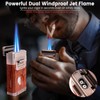 All-in-One Torch Lighter with Built-in Cigar Cutter, Holder, Dual Windproof