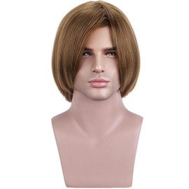 WTHCOS Brown Wigs for Mens Short Straight brown Wig Layered Wigs with Bangs Heat Resistant Synthetic Wig for Cosplay Costume Party