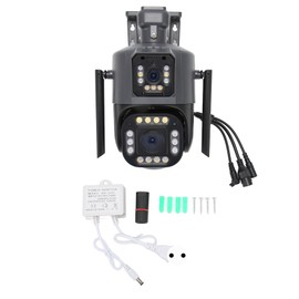 Smart Outdoor Camera 4MP Wireless Three Lens Remote Monitor Auto Zoom Motion Tracking Surveillance Camera AC100‑240V EU Plug