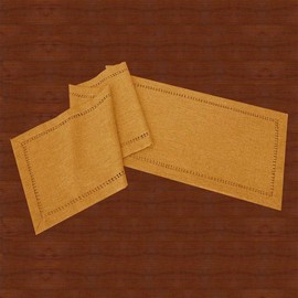 Grelucgo Handcrafted Solid Color Dining Table Runner, Dresser Scarf, Double-Hemstitched (Mustard Gold, 14 x 90)