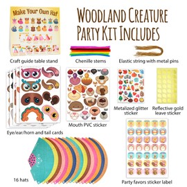 Woodland Themed Christmas Party Hats Making Kit c/w Chenille Stems & Stickers. Group Activities, DIY Art Craft Home Project. Birthday, Easter & Fiesta Decoration for Kid