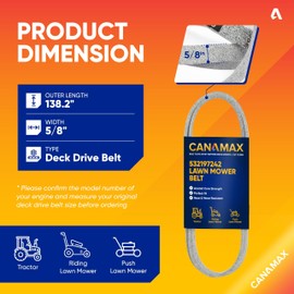 Canamax 532197242 Mower Deck Belt - Aramid Cord |138.75" x 0.65" - For Husqvarna AYP 48" Deck YTH24V48 YTH24K48 YTH2348 YTA24V48 GTH2448 Craftsman 3315 Poulan Lawn Tractors - Replaces 197242 593773401