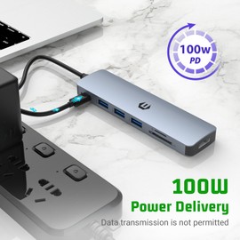 USB C HUB, oditton 7 in 1 Laptop Multiport Adapter Hub, HDMI Output, 100W Power Delivery, 3 x USB 3.0 Ports, SD/TF Reader, Perfect for USB C Laptops Dell XPS/HP/Surface and More
