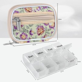 Pill Case Weekly Travel Pill Organizer for Purse with Removable 7 Day Pill Box Premium Neoprene Pill Container for Travel Purse Accessory, Vitamin, Supplement, Small Pieces Arrangement-Flower