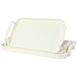 Aayoruro Serving Tray with Handles Set of 3 Rectangular Large Serving Platters 18.3/16.7/14.8 Inch White Plates for Dinner, Party, Entertaining, Cream