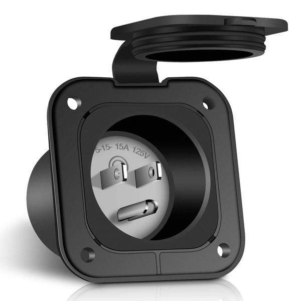 WELLUCK 15 Amp Flanged Inlet 125V, NEMA 5-15 RV Shore