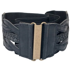 eVogues Plus Size Braided Elastic Stretchy Retro Wide Waist Cinch Belt Black - One Size Plus