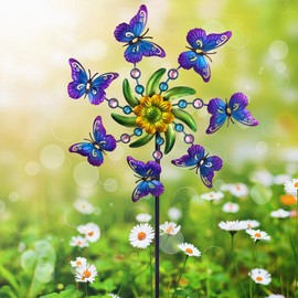 COOZZYHOUR 39" Butterfly Wind Spinner for Yard and Garden Stake,Outdoor Metal Windmill,Single Direction Wind Sculptures, Kinetic Windmills for Garden Decorations.