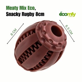 ECOMFY BY AQUAEL Meaty Mix Eco Chew Toys For Dogs | Snacky Rugby 8cm| Dog Toy Aggressive Chewer| Eco-Friendly -Long-Lasting-Scented|Dog Teething Toys| Dental Health, Sustainable Playtime