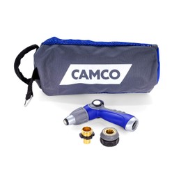 Camco 20’ Coiled Water Nozzle with Adjustable Spray Pattern Kit – Hose Design Prevents Kinking and Tangling, for Car Washing and Gardening (41980)