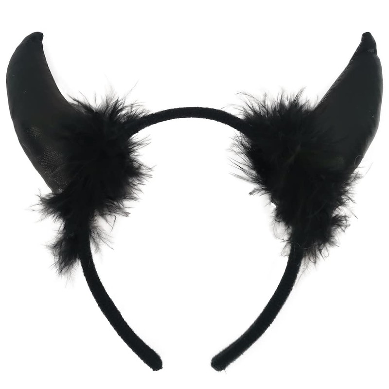Black Devil Horns with Fur Headband