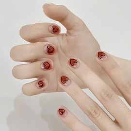 [ALLEVG] Nail Tips, Red, 24 Pieces, Nail Tips, Short Red, Autumn, Spring, Summer, Popular, Japanese Style, Cute, Simple, Stylish, Coming of Age Ceremonies, School Entrance Ceremonies, Graduation