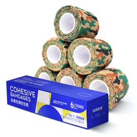 RISEN Cohesive Bandage 2” x 5 Yards, 6 Rolls, Self Adherent Wrap Medical Tape, Adhesive Flexible Breathable First Aid Gauze Ideal for Stretch Athletic