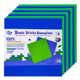 Pairez Toys Classic Base Plates for Building, 10" x10” Baseplates Multipack, Compatible with All Major Brands, 8 Pack, Building Brick Plates for Tables, Mats (Green & Blue)