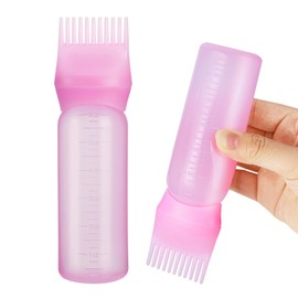 Pimoys Root Comb Applicator Bottle 6 Ounce, Oil Applicator for Hair Dye, Hair Oiling Bottle Brush with Graduated Scale, Pink