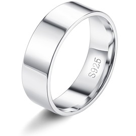 MILACOLATO S925 Sterling Silver Rings for Women Men 18K White Gold Plated Stackable Statement Thin Plain Thumb Ring High Polished Wedding Band Ring Comfort Fit Size 7, 6mm