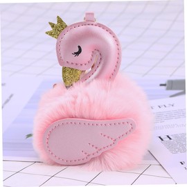 Holibanna Fluffy Swan Keyring Keychain Pom pom PU Leather Swan Key Fob Pink Bag Hanging Pendant Fluffy Ball Keyring Ornament