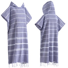 1pcs Turkish Cotton Surf Poncho Changing Towel Swim Robe with Pocket Plus Size Swim Cover Up Wearable Towel Hooded Beach Towel for Adult Man Women Beach Pool (Purple, M)