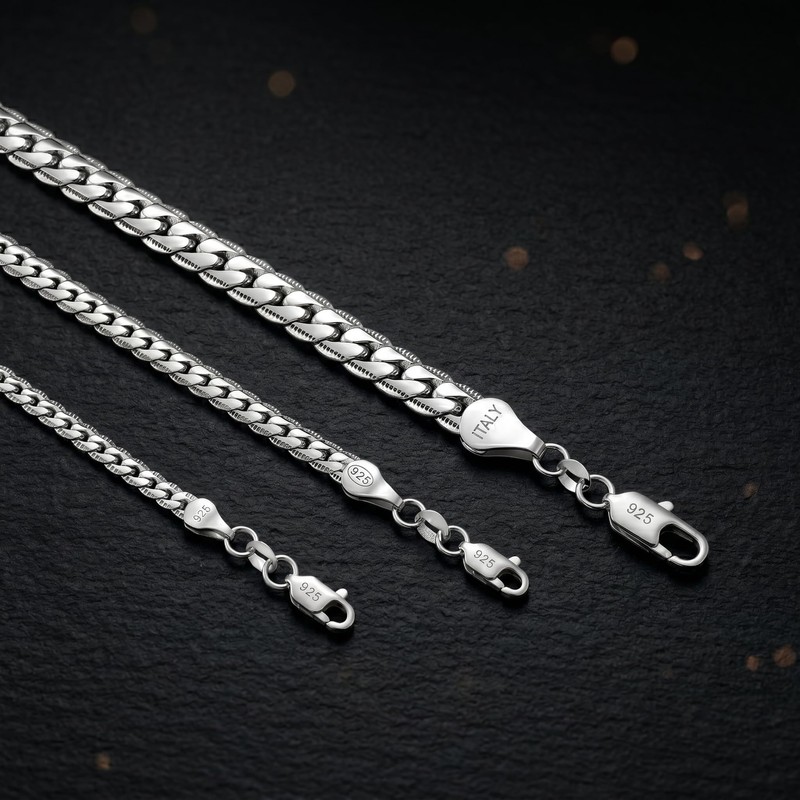 Sterling Silver Necklace for Men,7MM Diamond Cut Cuban Chain 22