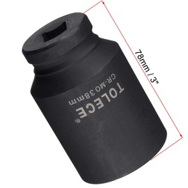 TA-VIGOR 12-Point Deep Impact Socket, 1/2-Inch Drive 38mm Metric Spindle Axle Nut Socket Driver Wrench, Durable CR-MO Steel 78mm Length Nut Impact Socket for Auto Repair Easy Removal