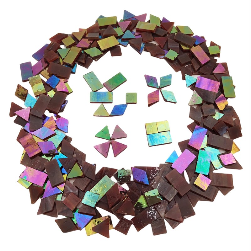 200g Iridescent Glass Mosaic Tiles, 270 Pieces, 4 Shapes, Mixed