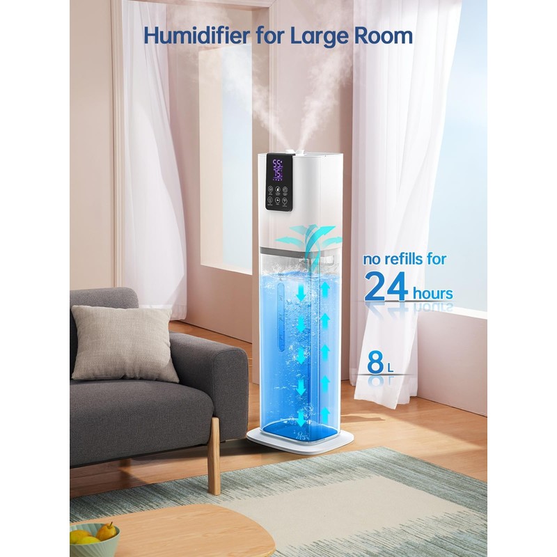 8L Smart Humidifiers for Bedroom Large Room, 2.1Gal Cool Mist