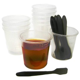 25 2oz Graduated Plastic Cups and 25 Plastic Applicators/Sticks for Mixing Small Batches of Paint, Stain, Epoxy, Resin