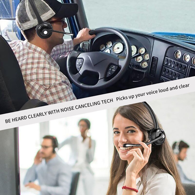 Trucker Bluetooth Headset, Single Ear Telephone Headset with Noise Cancelling