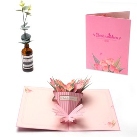 Leuik Birthday Gifts for Women|Thoughtful Gifts for Her|Pop Up Valentines Day Card|3D Fresh Cut Paper Flowers Bouquet|Birthday Cards for Women with Envelope (Tulip)
