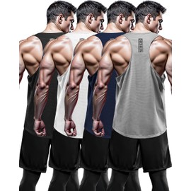 DRSKIN Men's 4 Pack Dry Fit Y-Back Muscle Tank Tops Mesh Sleeveless Gym Bodybuilding Training Athletic Workout Cool Shirts (BTF-ME-TA-(B,W,N,G), S)