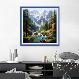 Joyhoor Cross Stitch Kits for Beginners Stamped Cross-Stitch Supplies Needlework preprint Embroidery Kits for Adults DIY Needlepoint Kits Embroidery Patterns 11CT-Mountain River Scenery 18.x18 inch