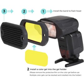 PHOLSY Honeycomb Pattern Universal Flash Filter Camera Flash Gels Lighting Filter Colour Films Grid and Coloured Gel Filter Set with Magnetic Stackable System and Colour Correction for Speedlite