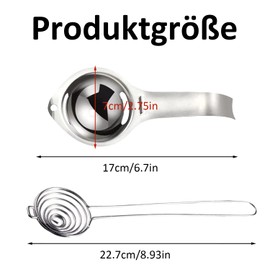 Pack of 2 Egg Separators, Egg Yolk Separator, Baking Tool with Long and Short Handles, Egg White Separator with Handles, Egg Yolk Separator, Dishwasher Friendly Egg Separator for Kitchen, Bakery