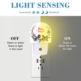 Uiaoiais Plug in Night Lights Watercolor Christmas Wreath with Bullfinches Nightlight Plug Into Wall Dusk to Dawn Sensor LED Night Light for Kid Girls Boys Room Decor,Hallway,Kitchen,Bathroom,Nursery