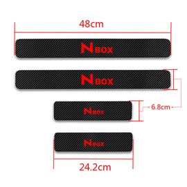 Fit Honda N BOX Scuff Plate Side Step Cover Guard Car Carbon Fiber Door Guard Sticker (4 Pcs/1) Side Step Garnish Cover + Red High Intensity Reflective Tape