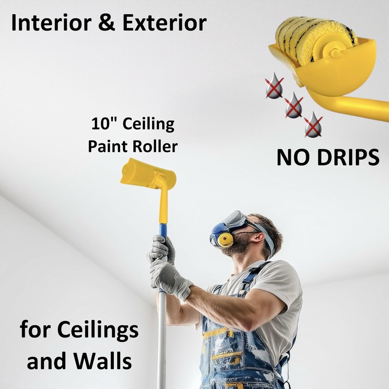 10 Inch Ceiling Paint Roller with Shield - No Drip