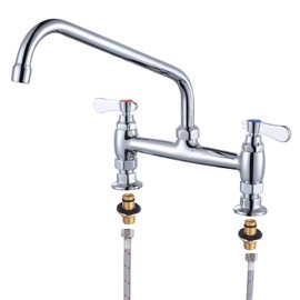 iVIGA Commercial Sink Faucet with 12” Swivel Spout & Supply Lines, 8" Center Deck Mount Kitchen Faucet, Dual Handles Brass Utility Sink Faucet for Laundry Room Restaurant Compartment Sink, Polish