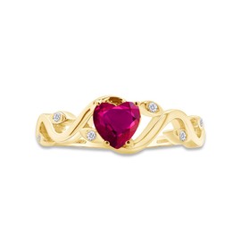 Jewelry Gifts Heart Simulated Ruby & Natural Diamond Accent Leaf Heart Promise Engagement Wedding Ring 14k Yellow Gold Over Sterling Silver Gifts for Women's Ring Size-7.5