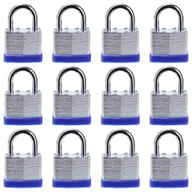 Padlocks with Same Key, Laminated Padlock 12 Pack, Heavy Duty Security Lock with Hardened Steel Shackle,Master Lock for Locker with Key for Hasp Latch, Sheds, Fences, Storage Locker, School, Gym