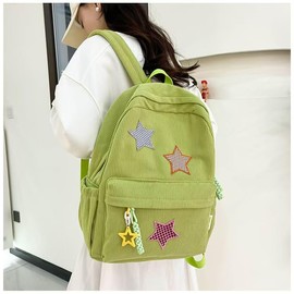 MININAI Corduroy Star Backpack Cute Y2k Preppy Backpack Aesthetic College Laptop Backpack Y2k Accessories for Women (Army Green)