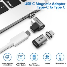Ablian USB C Magnetic Adapter 2 Pack, Straight and 90 Degree Right Angle Magnetic Adapter with 40Gbps 240W Charge Support 8k@60hz Video Display, for Thunderbolt 3/4 MacBook Pro and More USB C Devices