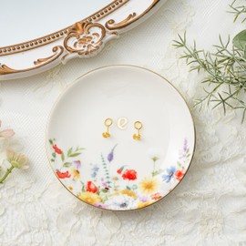 Crisky Flower Jewelry Tray Ring Dish & Gift Box, Ceramic Trinket Dish for Rings Earrings Necklaces Keys, Bridal Shower Engagement Birthday Gift for Women, Friends 4.57" (Gold Foil E