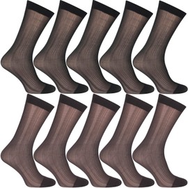 Uaussi 10 pares de calcetines de vestir ultrafinos para hombre, de seda transparente, de nailon suave, pantalones de trabajo, de media pantorrilla, Negro+marrón oscuro., Talla única