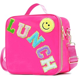 Insulated Lunch Bag for Kids Teen Girls Women with Adjustable Shoulder Strap Cute Preppy Lunch Box Large Waterproof Nylon Lunchbox for School Work Picnic, Rose Red