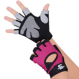 SAWANS Gym Gloves for Men & Women Ladies Weight Lifting Gloves Fitness Workout Breathable Training Non-Slip Grip Silicone Palm Protection Exercise Snug fit Hanging Pull-Ups Dumbbell (Pink, Large)