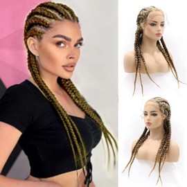 AFBeauty Lace Front Braided Wig Handmade Black 5 Braided Synthetic Black Afro Braiding Hair Heat Resistant Fiber Box Braids for Women Makeup Party