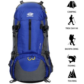 Esup 50L Camping Hiking Backpack Men with rain cover 45l+5l Lightweight Backpacking Backpack Travel Backpack (Sky Blue)